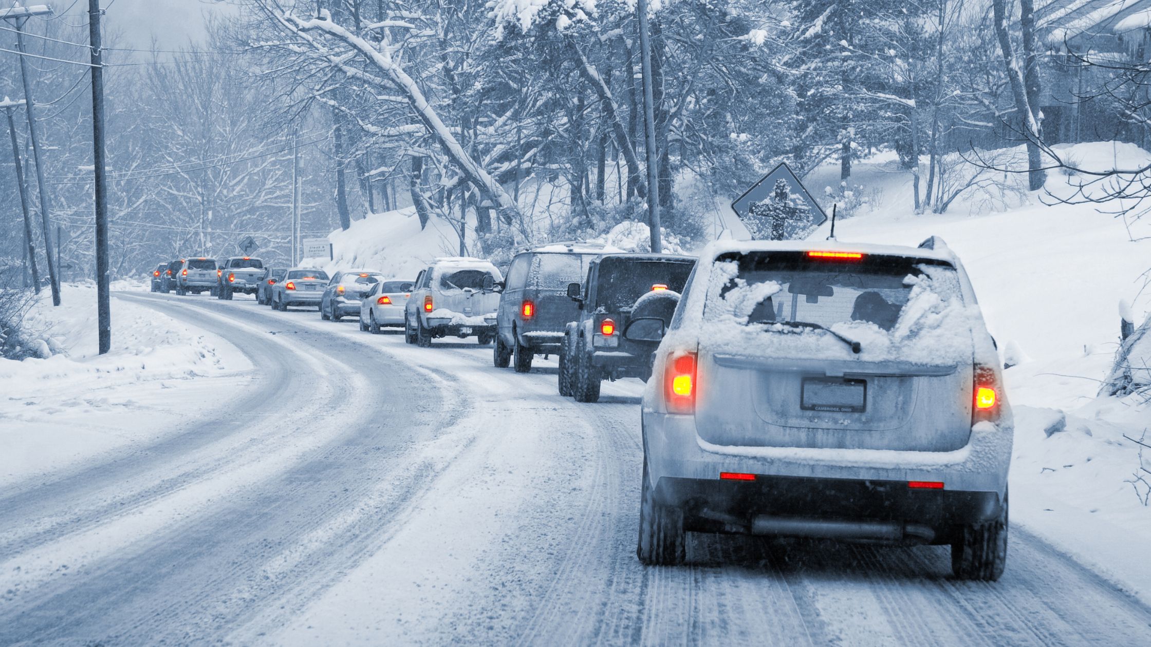 Some vehicles stuck in what is allegedly snow but could be cocaine.